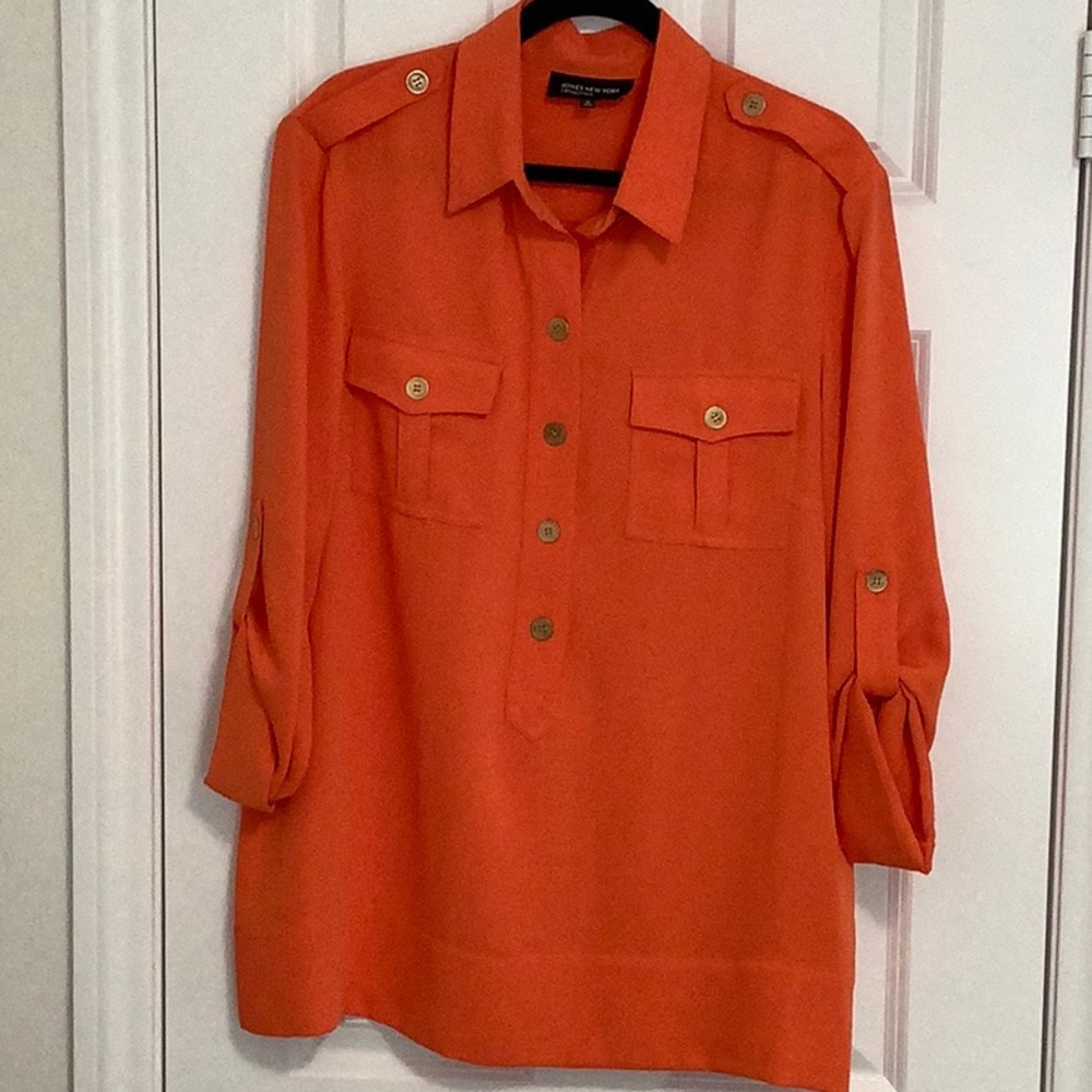 Jones New York Orange Tunic Top with long sleeves